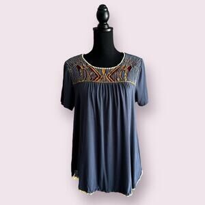 Hagel By Anthropologie Gray Embroidered Top Sz M